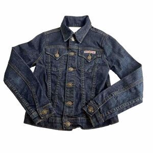 Hudson Girls Denim Jean Jacket Size S 6-7 Blue Dark Wash Button Front Youth Kids